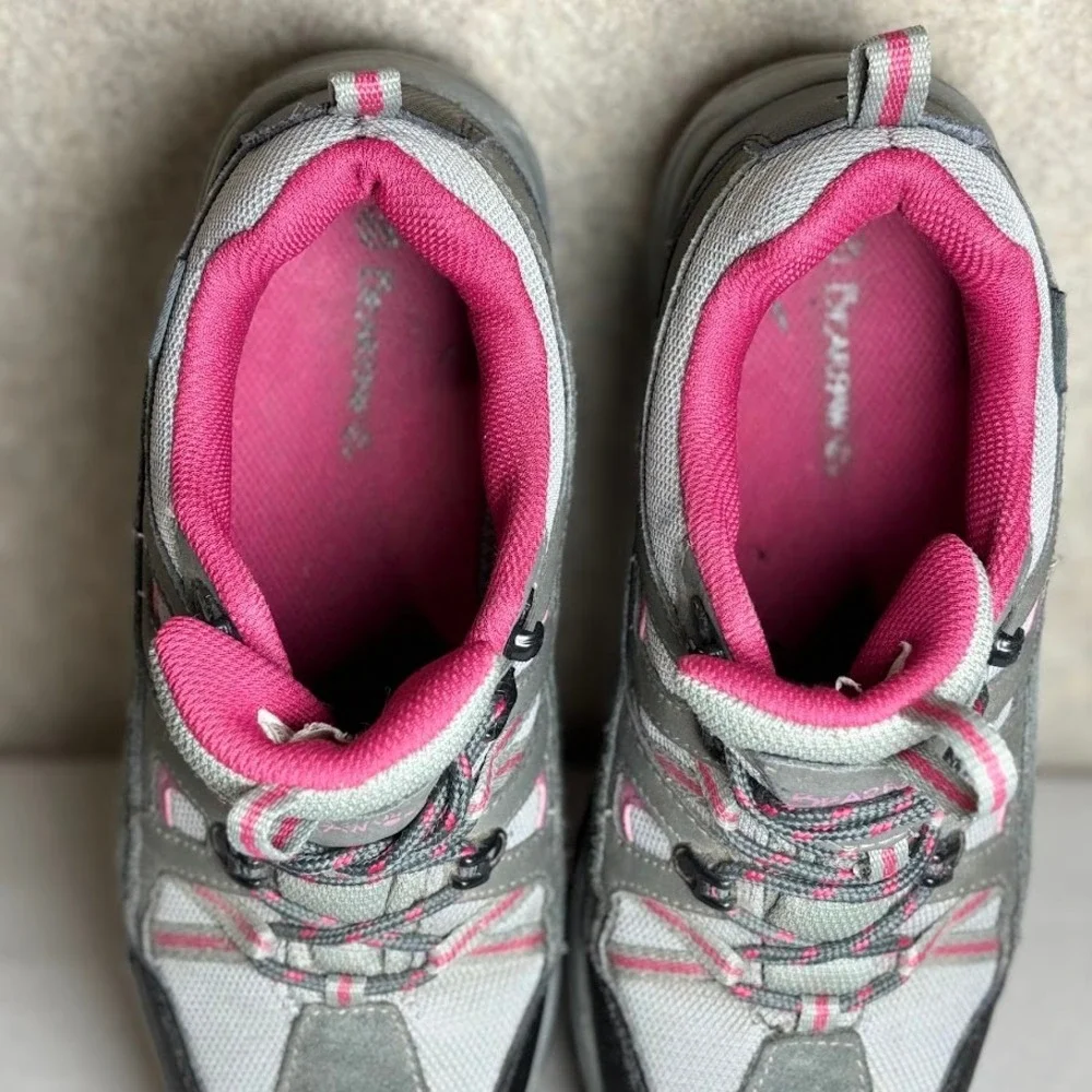 Bearpaw Hiking Shoes Wmns 8.5 Grey Pink Suede Mesh Trail Sneakers Outdoor Sport